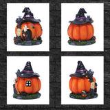 Hot Halloween Theme Ornament Luminous Resin Witch Pumpkin House for Home Living Room Garden Decoration