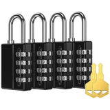 Combination Padlock, 4 Digit Combination Lock With Keys, Resettable Waterproof Gate Lock For Locker, Gym 4 Pack, 2 Keys