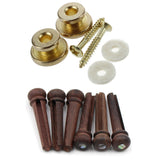 2Pcs Golden Strap Button with Mounting Screw with 6Pcs Wood Guitar Pins Rosewood Strings Pegs Slotted Endpin