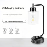 Industrial Nightstand Table Lamp E26 Bulb Dual USB Port,Iron Bedside Desk Night Lights for Bedroom Office Living,US Plug