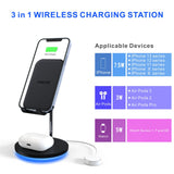3 In 1 Dual coil Wireless Charger Stand Qi Fast Charging Station for iPhone 14 13 12 X Samsung Galaxy Apple Watch Airpods Pro