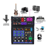 3.5mm Stereo Audio Mixer Build-in UHF Wireless Mics 4 Channels Mixing Console With Bluetooth USB Effect For DJ Karaoke PC Guitar