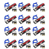 12PCS VER103C 3In1 Power PCI-E Riser Card LED 4Pin 6Pin Sata 15Pin Express 1X to 16X 60CM Extension Cable for Bitcoin