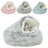 New 2 In 1 Hooded Cave Winter Warm Cat Dog Bed Round Soft Long Plush Dog House Bed For Small Dogs Kennel Cats Pet Nest