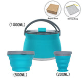 4pcs Silicone Folding Kettle Portable Field Camping Open Fire Coffee Tea Cassette Cooker Outdoor Camping Hiking Tableware Pot