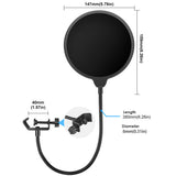 Microphone Pop Filter Dual Layered Wind Pop Screen Mic Shield Pop Filters With Flexible Metal Gooseneck Microphone Accessories