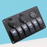 Rocker Switch Panel with USB Port Cigarette Lighter Blue Light Indicator 12V Power Socket for Boat Rv Vehicles Truck Car