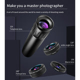 Phone Camera Lens 22X Telescope Zoom Lens, 4K HD 0.67X Super Wide Angle Lens, Metal Tripod and Phone Fish Eye Len