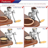 Manual Grain Grinder Hand Crank Grain Mill Stainless Steel Home Kitchen Grinding Tool for Coffee Corn Rice Soybean