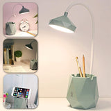 LED Table Lamp, Eye-Caring Light Press Control 3 Level Dimmer USB Portable Charging Port with Pencil Holder for Office