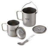 Lixada 3 Pieces Titanium 750ml Pot 420ml Water Cup Mug with Lid Handle Folding Spork Outdoor Camping Picnic  Cookware