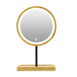 Wooden Desktop LED Makeup Mirror USB Charging Adjustable Bright Diffused Light Press Screen Beauty Mirrors