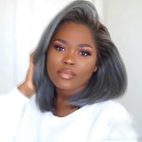 Wig women's short straight hair black gray high temperature silk chemical fiber headgear