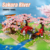 City Street View Sakura Inari Shrine Building Blocks Friends Cherry Blossom Creator House Tree Construct Brick Toys for Children