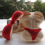 Creative Bikini Shape Landline Telephone with Red Headset, Push Button Corded Phone Telephone for Lady's Home Bedroom Decoration