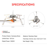 Desert Fox Backpacking Gas Stove Portable Folding Gas Burner Foldable Camping Cooker Stove with Box for Hiking,Rated Power 3500W