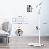 160cm Height Adjustable Floor Tablet Stand Foldable Arm Phone Holder Support for 4-13'' iPhone iPad pro 12.9 Lounger Bed Mount