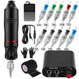Tattoo Cartridge Machine Kit Tattoo Pen Kit Tattoo Power Supply 10PCS Tattoo Cartridge Needles Permanent Makeup Tattoo Set