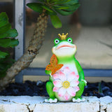 Desktop Bedroom Crafts Outdoor Art Resin Frog Shape DIY Solar Garden Statue Lotus Flower With LED Light Backyard Home Decor