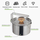Stainless Steel Camping Kettle Outdoor Camping Pot Outdoor Kettle Portable Cooking Tool Travel Hiking Cookware Equipment