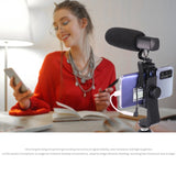 Camera Microphone Professional Photography Interview Microphone with Mobile Phone Clip Holder Hot Shoe Adapter Mount