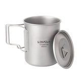Lixada 450ml/550ml Lightweight Titanium Water Cup with Lid Coffee Cup Mug Tea Cup with Foldable Handles for Camping Backpacking