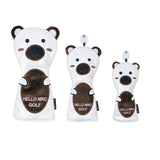 Golf Wood Cover White Bear Golf Club Head Cover for Driver Fairway Hybrid Waterproof Protector PU Leather Soft Golf Headcover