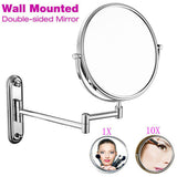 Space Saving Bathroom Makeup Mirror 10X Magnifying Round Easy Install Shaving Decorative Rotatable Folding Wall Mount Home Clear