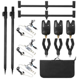 3+1 Fishing Bite Alarms Water Resistant Black Fishing Banksticks Swingers Set With Padded Fishing Tool Bag Fishing Set