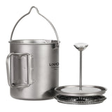 Lixada 750ml Titanium Coffee Cup Mug French Press Pot Coffee Maker with Lid Outdoor Camping Cooking Pot for Picnic Backpacking