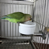 Birds Food Dish Ceramics Parrot Feeding Cups Cage Water Food Bowl with Stainless Steel Bracket 2 Sizes White Bowls