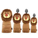 Golf Club Head Covers Cute Lion for Driver Fairway Hybrid PU Leather Waterproof with Number Tag Golf Wood Headcovers Utility
