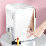 4LMini Makeup Fridge WIth LEDLight Mirror Portable Cosmetic Storage Refrigerator Cooler&amp;amp Warmer Freezer for Home Car Dual Use