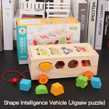 Wooden Blocks Geometric Shape Matching Box Baby Montessori Toy Multi-Functional Intellectual Car Box Early Child Education Gift