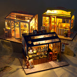 DIY Wooden Dollhouse Assembled Sushi Dessert Shop Miniature with Furniture Doll House Casa Toys for Children Adult Gifts