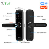YiToo S3 WIFI Fingerprint Lock Waterproof Biometric Smart Door Lock With Tuya APP Remotely / Rfid Card / Password /Key Unlock