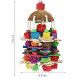 Large Parrot Chewing Toy-Natural Wooden Blocks Rattan Ball Tearing Toy Bird Cage Bite Toy For African Grey Macaws Cockatoos
