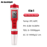 PH Meter With ATC 3/4 in 1 PH/TDS/Temp Tester High Accuracy Digital Water Quality Tester For Pools, Drinking Water, Aquariums