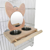 Parrot Mirror Toys for Cage Hanging Bird Feeder with Stainless Steel Food Water Bowl Feeding Cups with Perch Platform