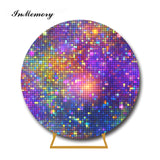 InMemory Glitter Sequin Elastic Round Photography Backdrops Wedding Baby Shower Disco Party Photobooth Shine Twinkle Table Cover