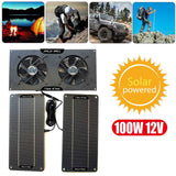 100W Portable Solar Exhaust Fan Ventilation 12V for RV Sheds Solar Panel Exhaust Fan Black 140x300x30mm