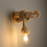 Retro Industrial Style Hemp Rope Wall Light Fixture Simple Creative Hand Shape Wall Lamps Corridor Aisle Indoor E27 Vanity Light