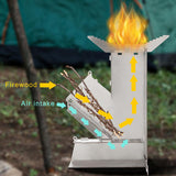 Stainless Steel Camping Stove Portable Foldable Wood Burner Collapsible Burning Rocket Stove Picnic Cooking Cookware Outdoor