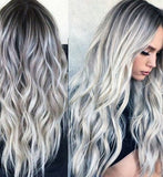 Wig female mid-length curly hair COS gray gradient color wig mechanism chemical fiber headgear