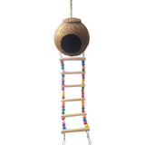 Coconut Bird Nest Hut with Ladder for Parrots Parakeets Conures Cockatiels Small Animals House Pet Cage Habitats Decor