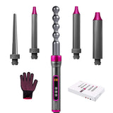 5 in 1 Hair Curling Iron Wand Set 19-32mm Hair Curler Rollers Instant Heating Up Curling Tongs with LCD &amp; Temperature Adjustment