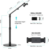 Aluminum Tablet Phone Overhead Stand Desktop Cell Phone Photography Stand Height &amp; Angle Adjustable