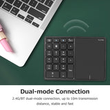2.4G+BT4.2 Wireless Dual-mode Numeric Keyboard Portable 22 Keys Financial Accounting Office Keyboard with Touchpad