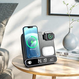 Wireless Charger Multifunctional Led Digital Clock 15w Fast Charging Dock Station For Phone Watch Headphone