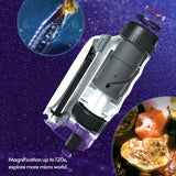 Microscope Pocket Microscope 60x-120x Magnification with Removable Base Cellphone Support for Kids Students Learning Toys